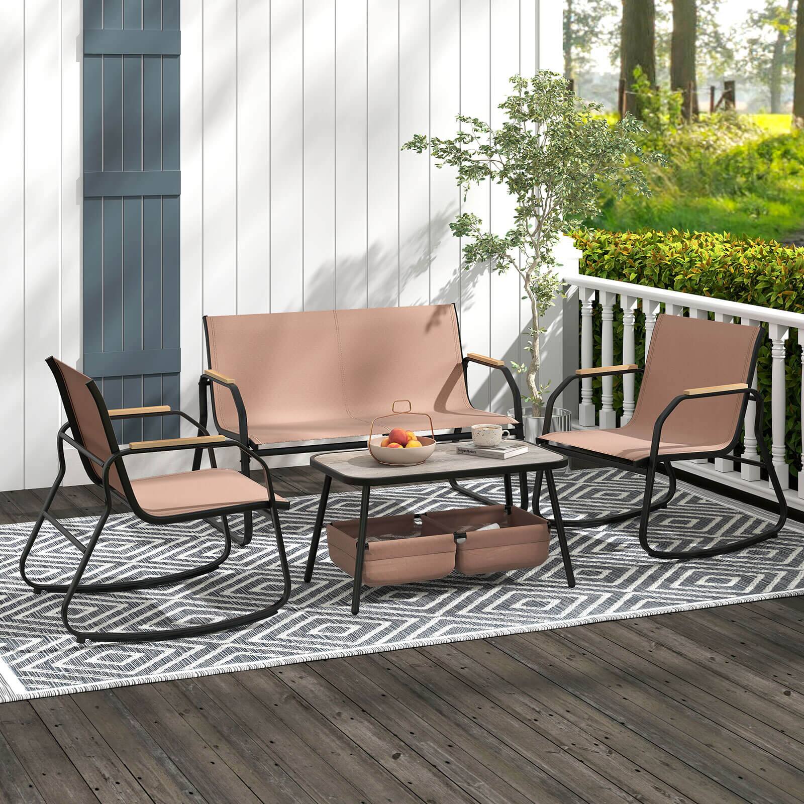 Alt View 1. Costway - Costway 8 PCS Patio Furniture Set with 4 Rocking Bistro Chairs 2-Tier Coffee Table - Coffee.