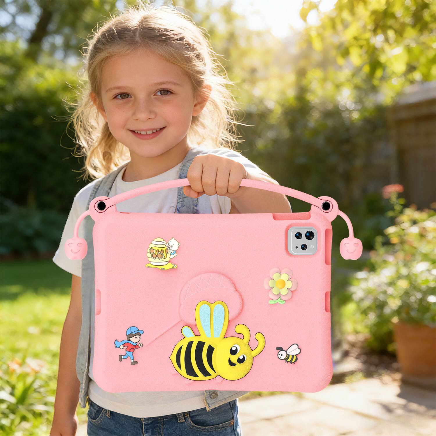 Alt View 5. Dteck - for Apple iPad (A16) 11" 2025 & iPad Air 11‑inch (M4) 2026 Kids EVA Tablet Case,Shockproof Kickstand Cover + Handle - Pink.