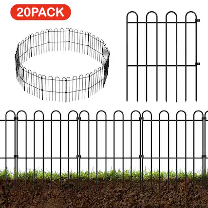 Front. Oumilen - 20PCS Garden Fence No Dig Rustproof Metal Animal Barrier Border Panel Decorative.
