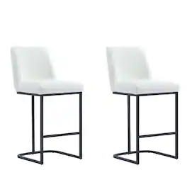 Manhattan Comfort - Serena Modern Metal Upholstered Counter Stool - Set of 2 - White