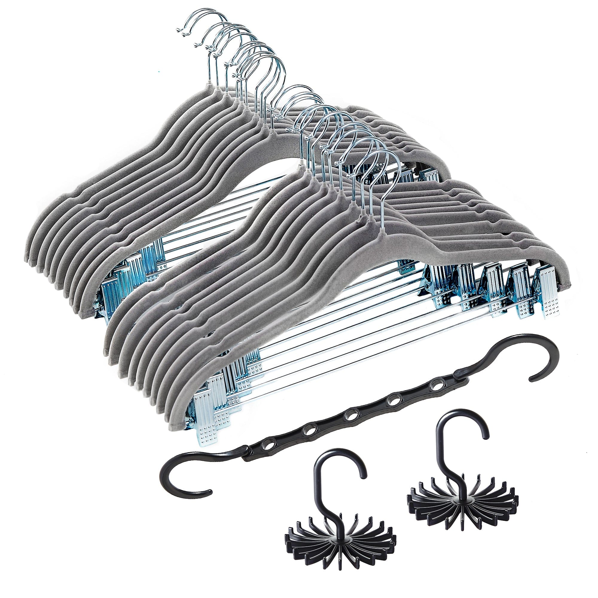 Vecelo - Velvet Non-Slip Hangers with With Hooks&Clips – Space Saving Slim Clothes Hangers for Adult Clothes (Hold up to 10 lbs) - 20Pack Grey Flocking