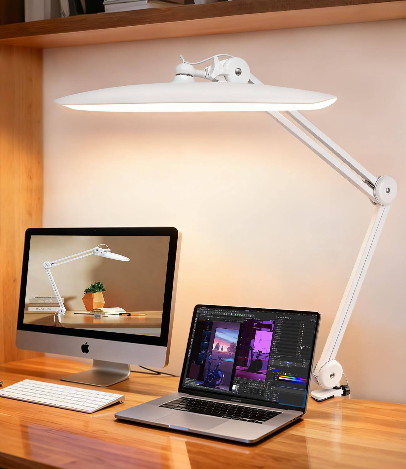 Front. Comfort Essence - Led Desk Lamp With Clamp Eye Caring Architect Light For Home Office Dual Screen Computer Monitor Gooseneck - Default.