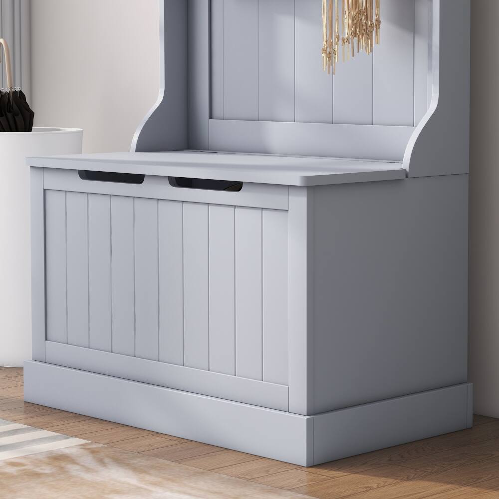 Alt View 5. Loheer - Loheer 3-in-1 entryway hall tree with 28 inch shoe storage bench, Gray - Gray.