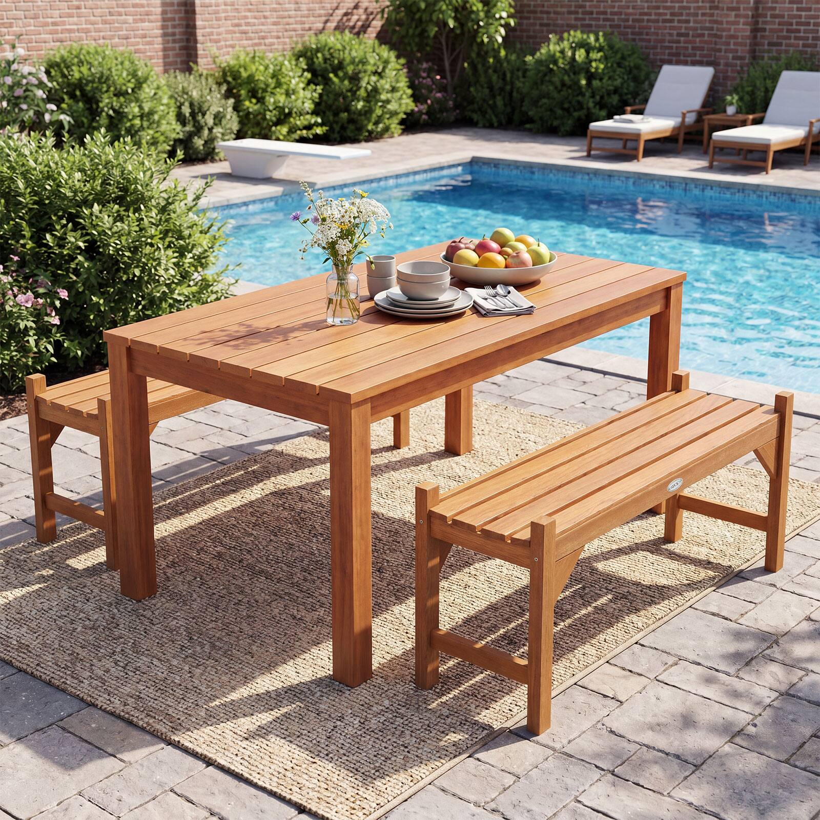 Alt View 4. Costway - Costway 40" Outdoor Bench Set of 2, 2-Person Garden Bench with Slatted Contoured Seat - Natural.