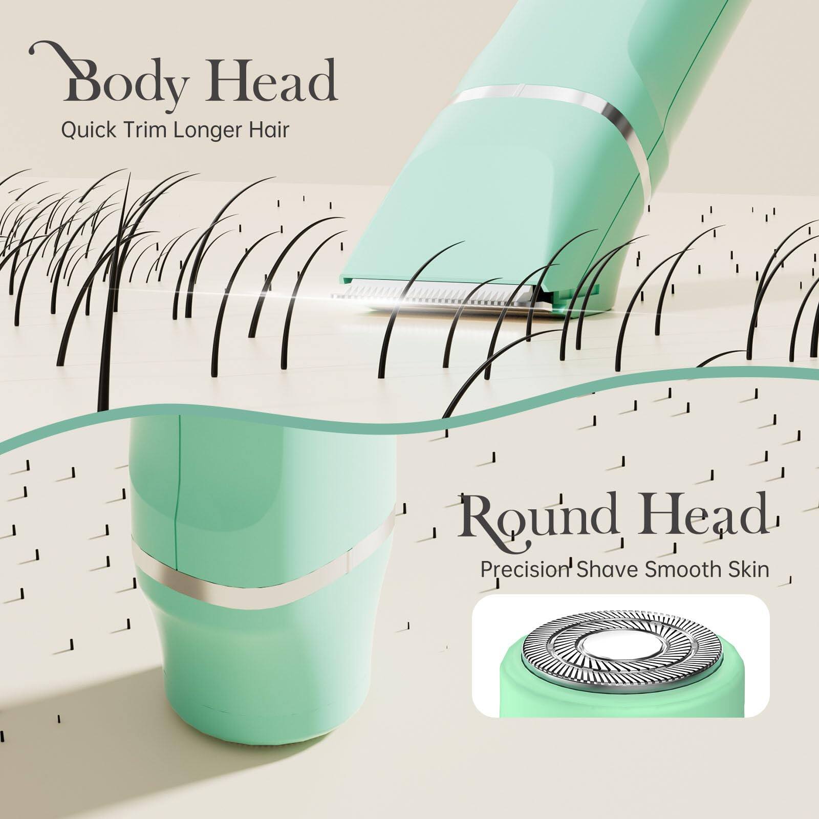 Body Head Quick Trim Longer Hair  
Round Head Precision Shave Smooth Skin