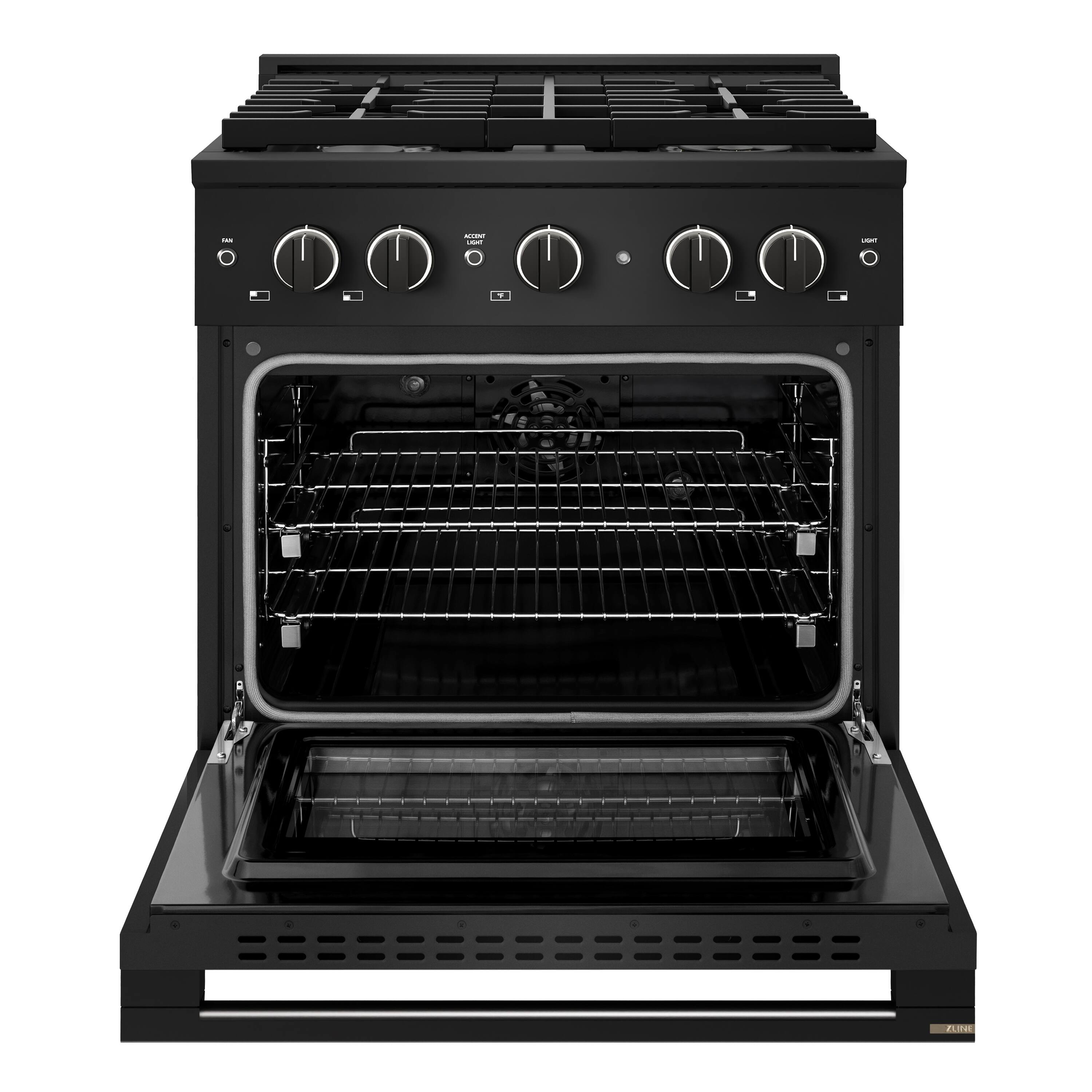 Angle. ZLINE - 30 in. 4.2 cu. ft. Marino Dual Fuel Freestanding Range with 4 Gas Burners and Convection Oven in Black Stainless Steel - Black Stainless Steel.