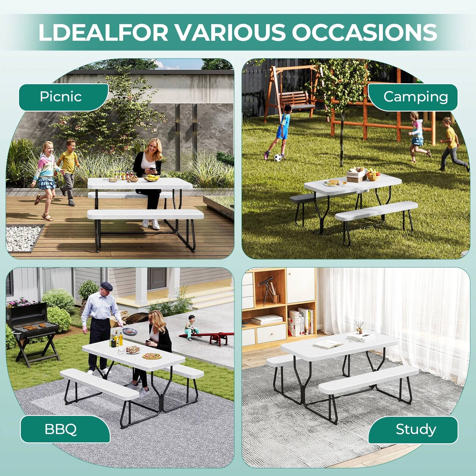 LDEAL FOR VARIOUS OCCASIONS

Picnic

Camping

BBQ

Study