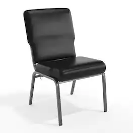 Emma + Oliver - Vinyl Church Chair 20.5 in. Wide - Black Vinyl/Silver Vein Frame