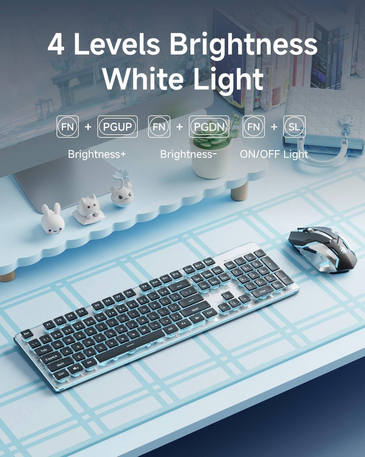 4 Levels Brightness White Light

FN + PGUP - Brightness+
FN + PGDN - Brightness-
FN + SL - ON/OFF Light