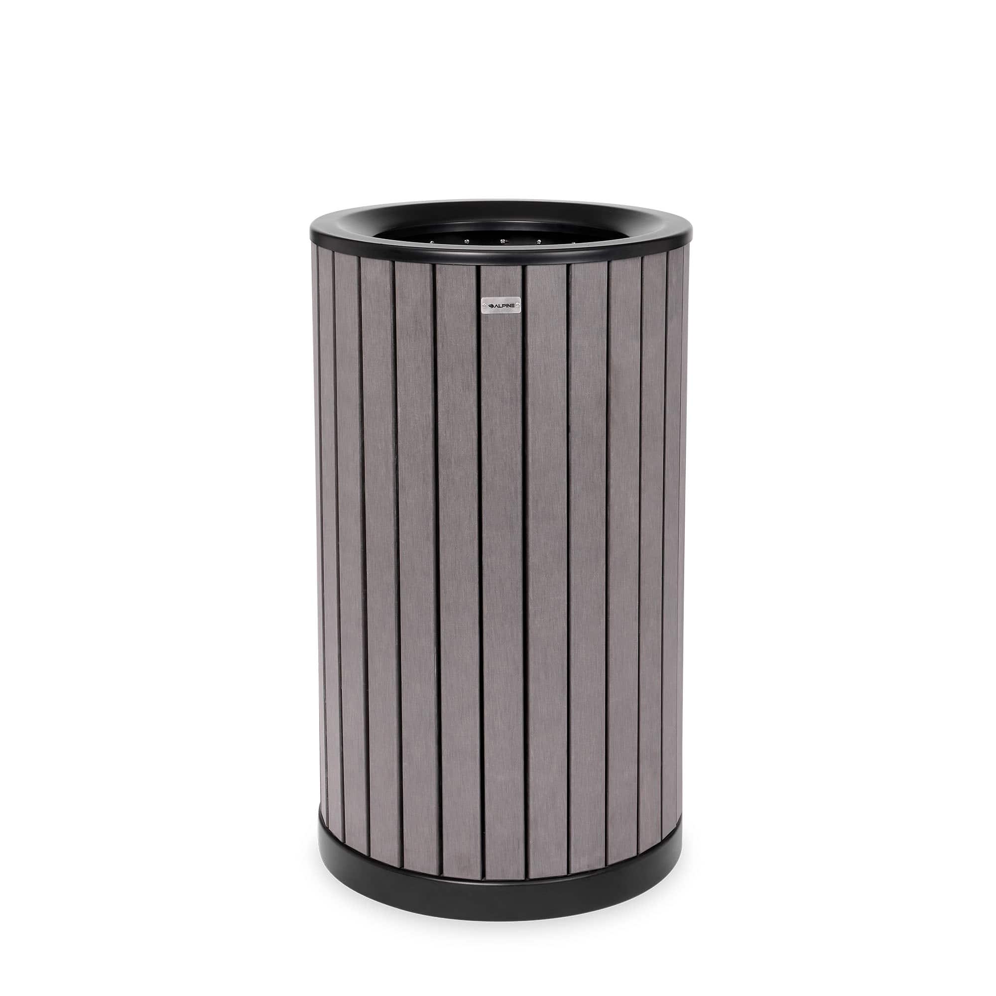 Alpine Industries - 32 Gallon Outdoor Trash Can with Slatted Panels - Gray