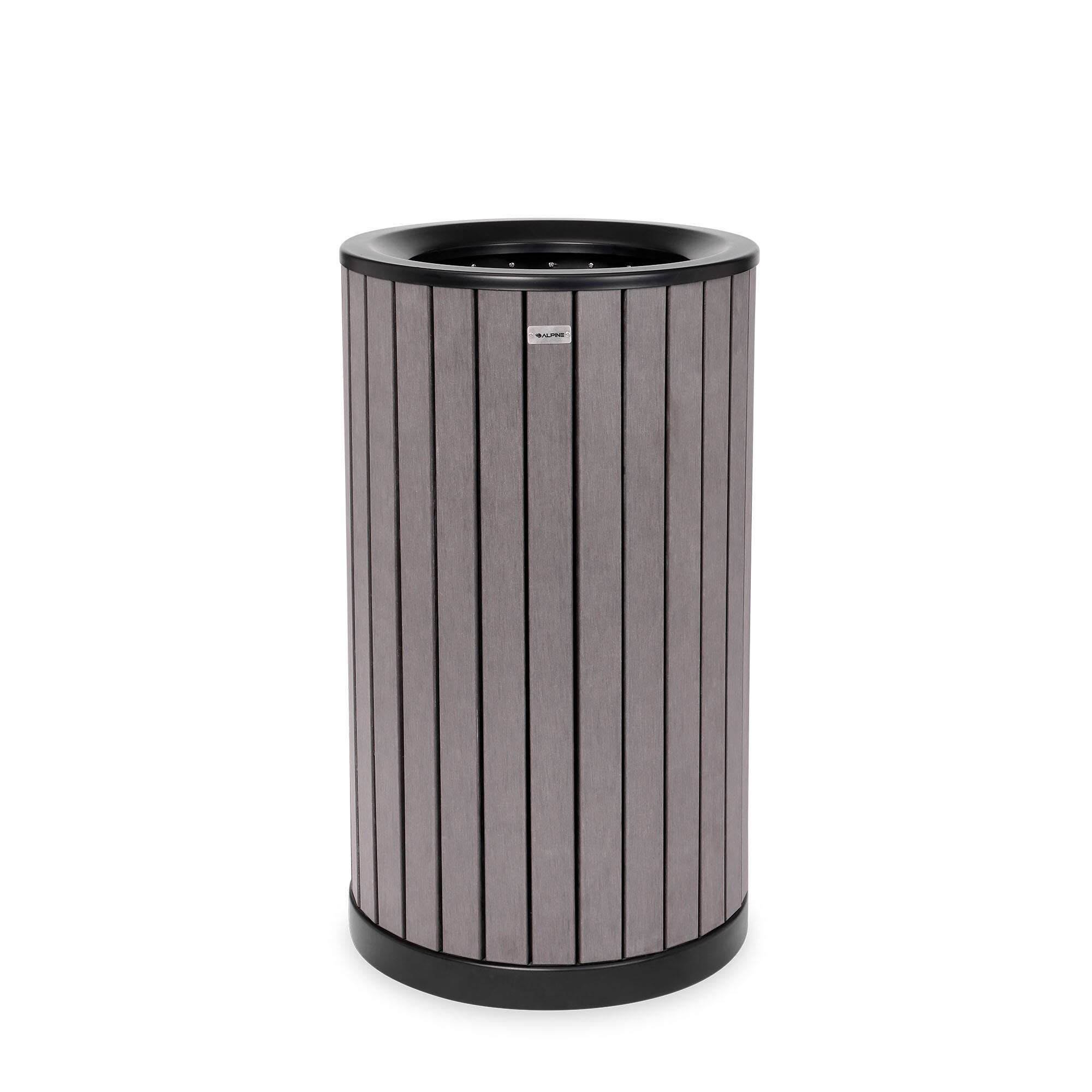 Front. Alpine Industries - 32 Gallon Outdoor Trash Can with Slatted Panels - Gray.