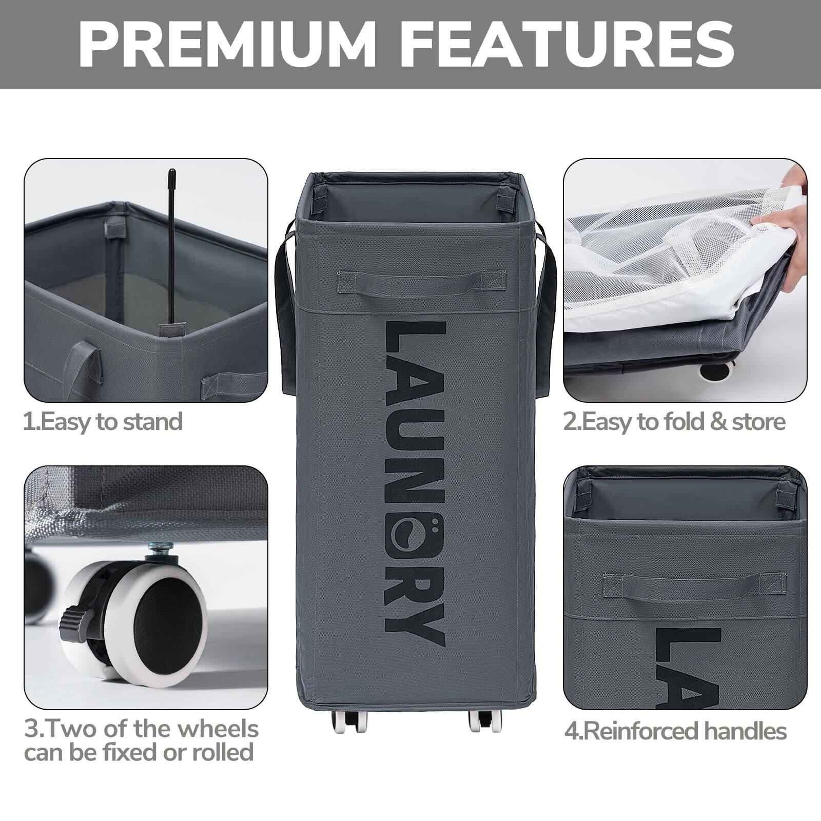 Dapper Styles Laundry Basket With Wheels 75l Hamper Removable Wash Bag ...