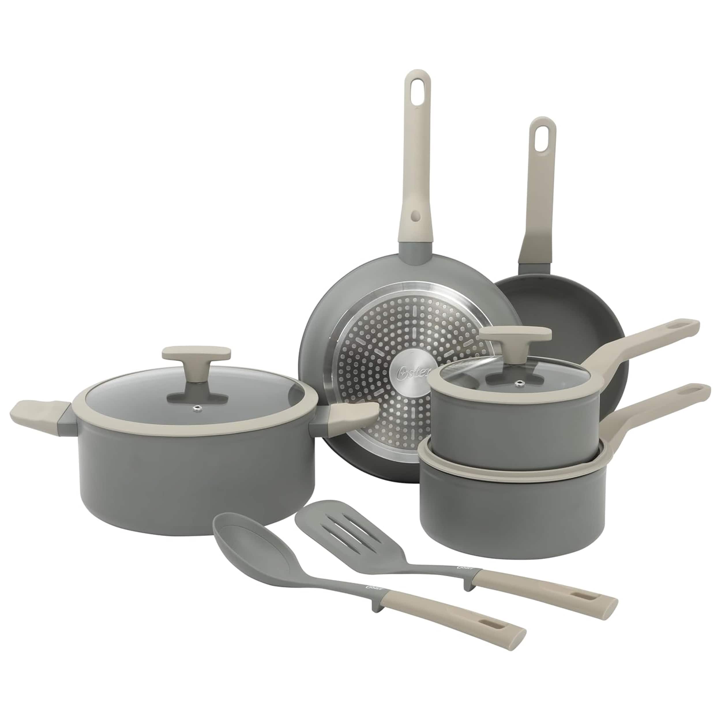 Oster - Ambrose 10 Piece Forged Aluminum Ceramic Nonstick Cookware Set in Grey - Gray