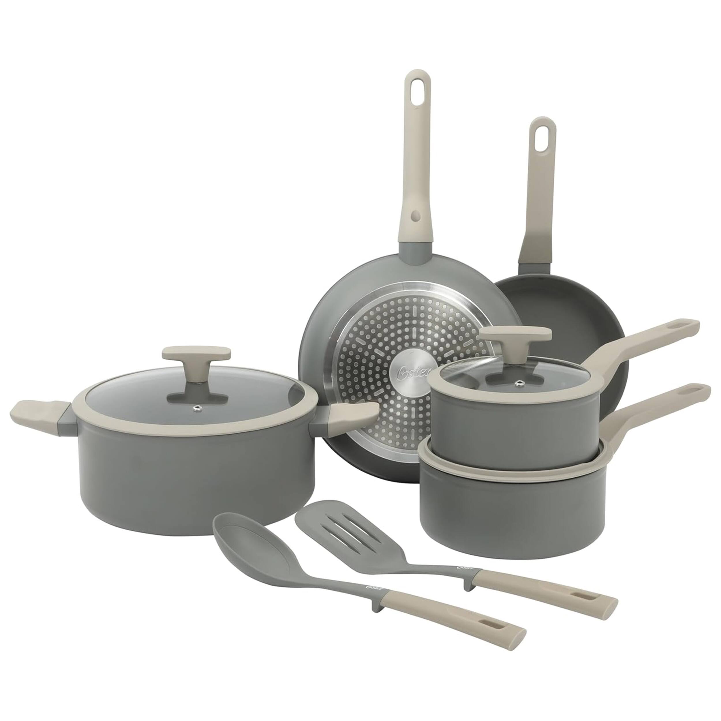 Front. Oster - Oster Ambrose 10 Piece Forged Aluminum Ceramic Nonstick Cookware Set in Grey - Gray.