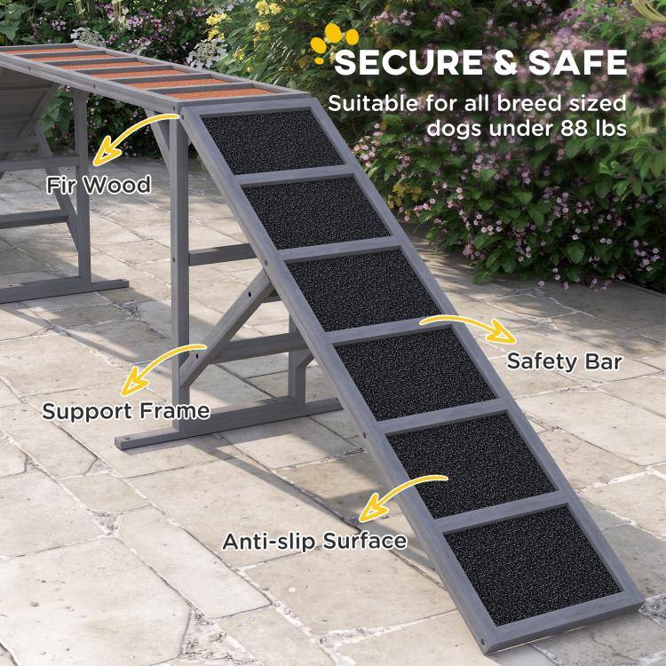 SECURE & SAFE  
Suitable for all breed sized dogs under 88 lbs  

Fir Wood  
Safety Bar  
Support Frame  
Anti-slip Surface