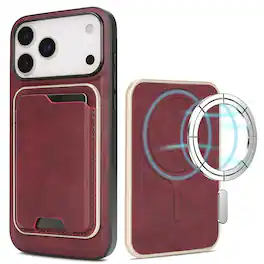 Dteck - 2-in-1 Magnetic Detachable Wallet Case for Apple iPhone 17 Pro Max, Shockproof PU Leather Phone Cover with Card Holder - Winered