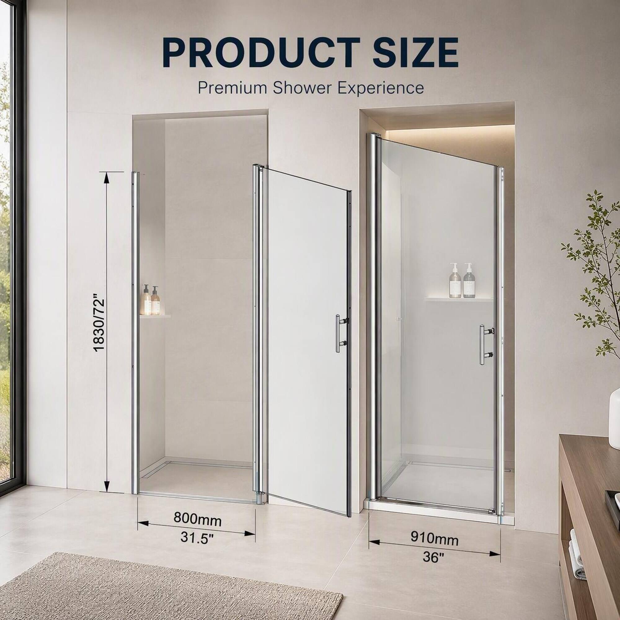PRODUCT SIZE  
Premium Shower Experience  
1830/72"  
800mm 31.5"  
910mm 36"