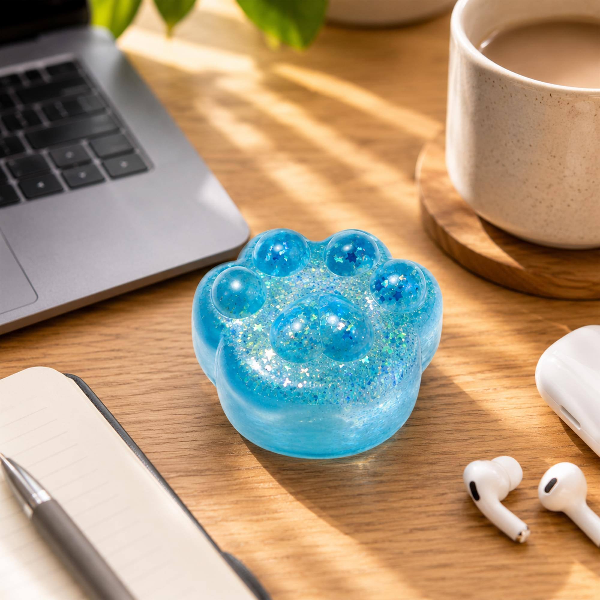 Alt View 2. Puka Creations - Glitter Cat Paw 3-Inch Squishy Stress Reliever | Blue - Blue.