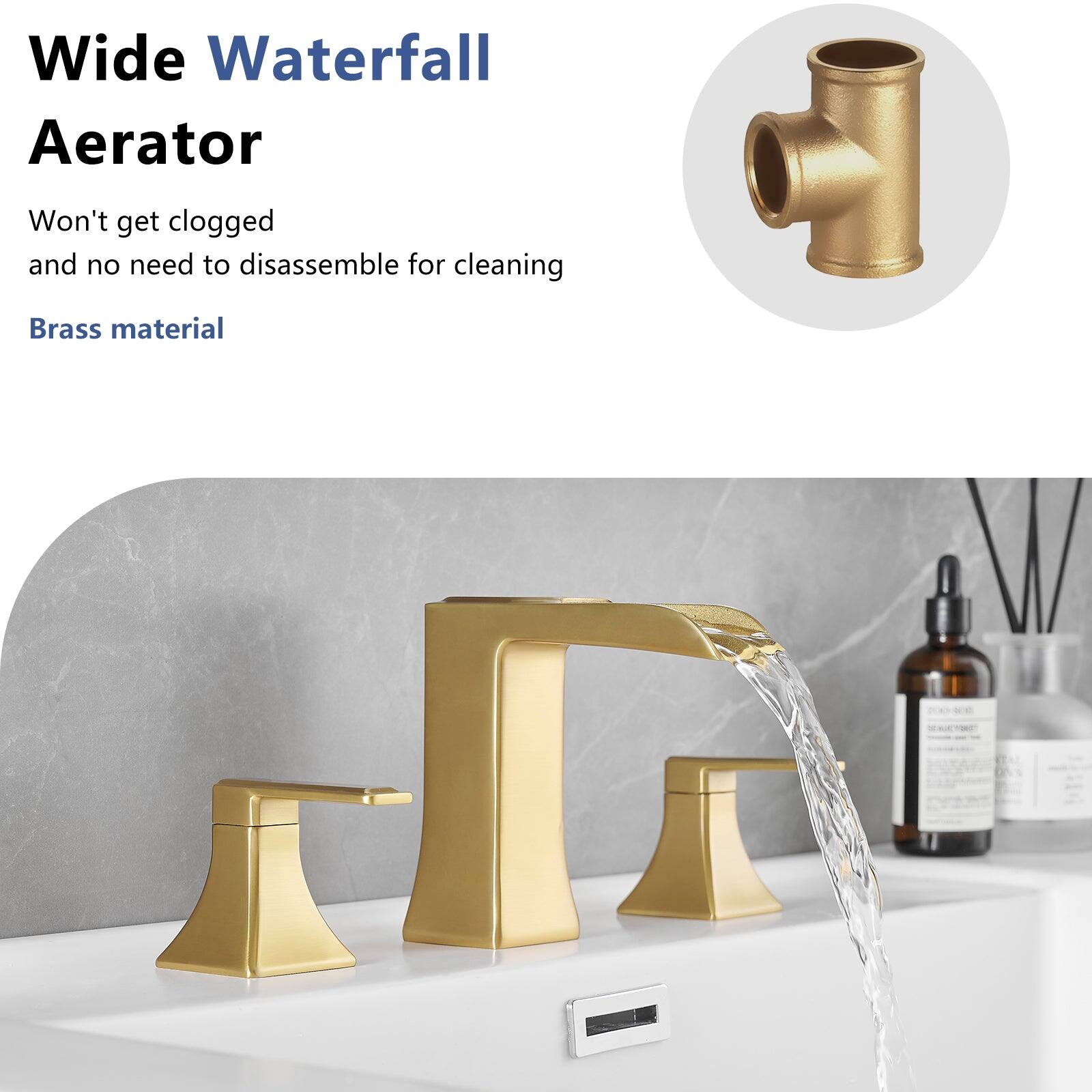 Wide Waterfall Aerator

Won't get clogged and no need to disassemble for cleaning

Brass material