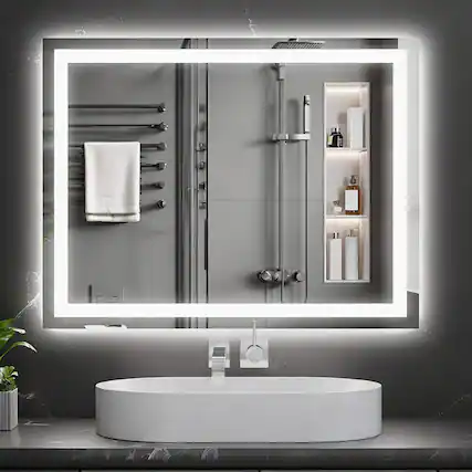 Front. OMOMMD - Led Bathroom Mirror Backlit Front Lit With Lights For Wall Colors Anti fog Dimmable Brightness Memory Funct - 3 Color Modes 36"L x 24"W.