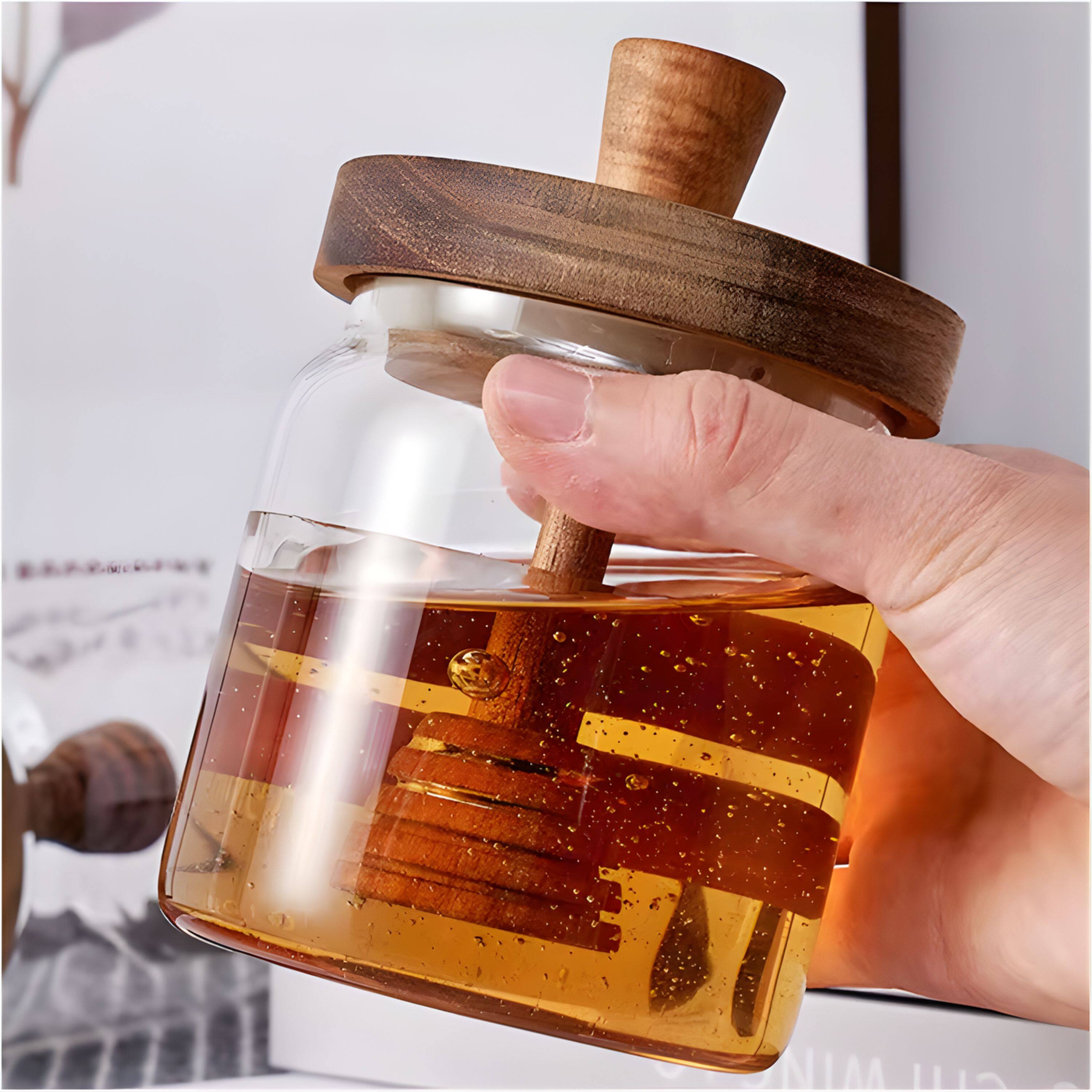 Alt View 2. Kitcheniva - Glass Honey Storage Container Jar with Dipper.