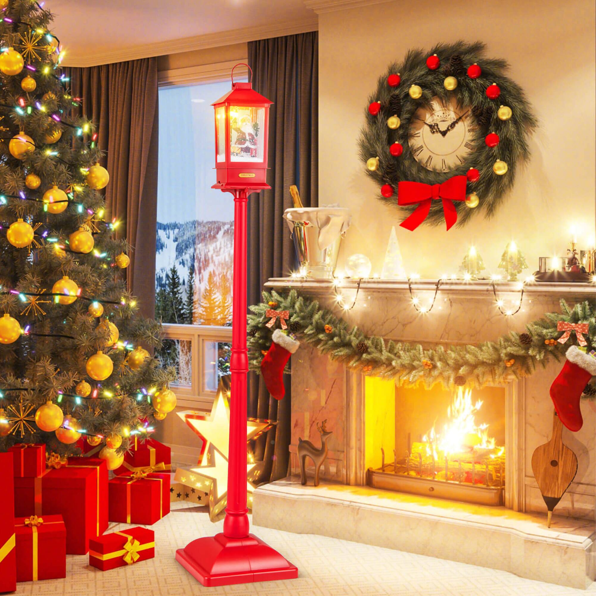 Alt View 1. Costway - Costway 61" Christmas Street Lamp with Detachable Snow Globe Lantern Street Light Inside - Red.