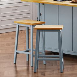 HTUTWOO - Solid Wood Bar Stools Set of 2, 25.6" Counter Height Stools with Footrest, for Kitchen Island, Dining Room & Home Bar - Blue