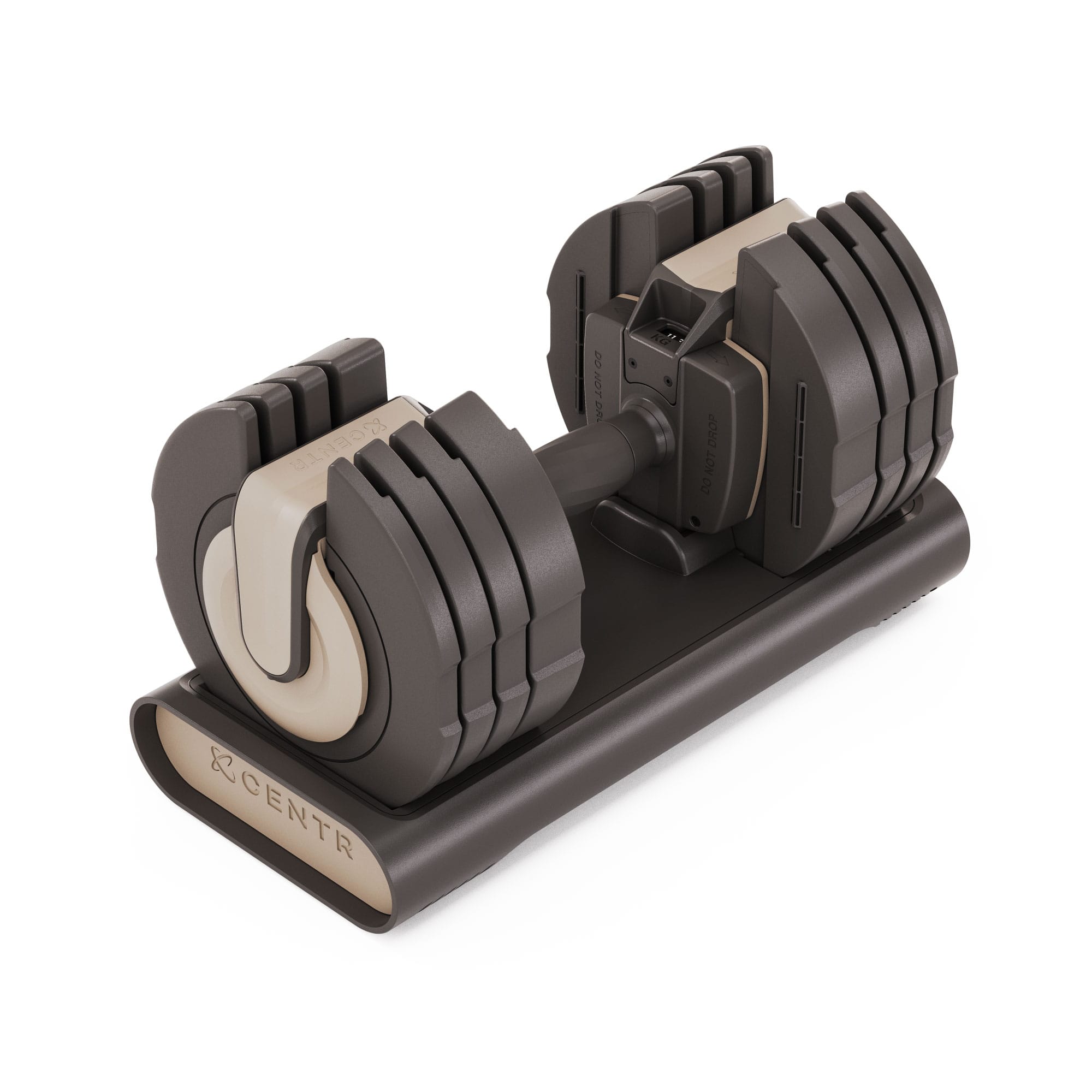 Angle. Centr - Smart Stack 50 Adjustable Dumbbell Pair - Beige.