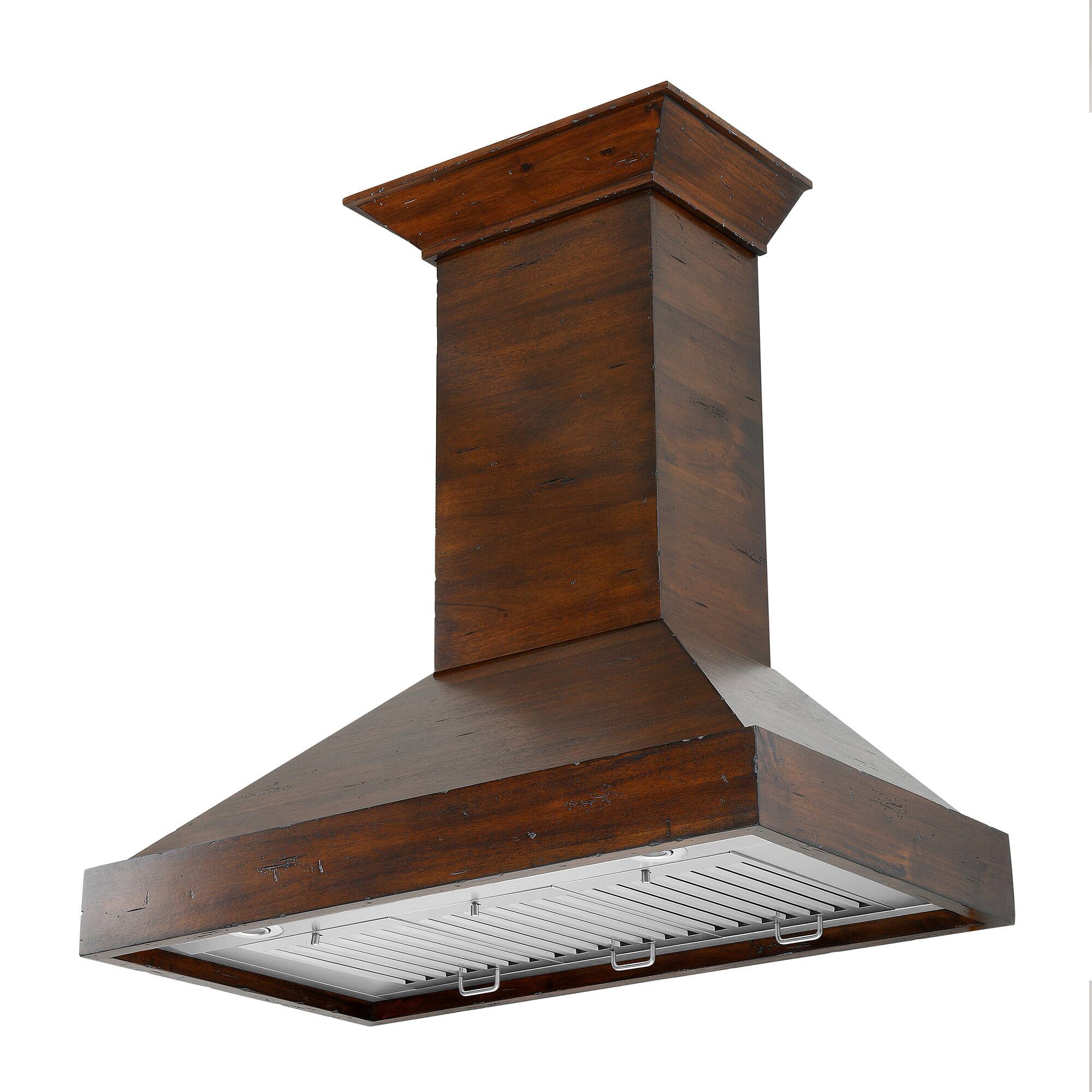 Left. ZLINE - ZLINE 30 in. Ducted Wooden Wall Mount Range Hood in Walnut with Remote Motor - Walnut.