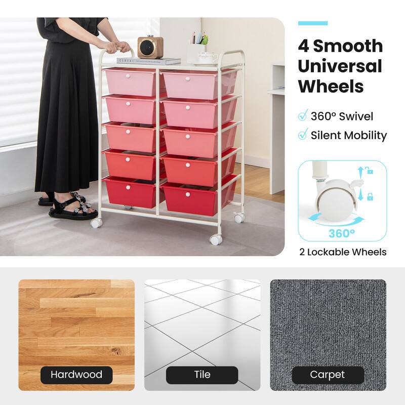 4 Smooth Universal Wheels  
360° Swivel  
Silent Mobility  
2 Lockable Wheels  
Hardwood  
Tile  
Carpet