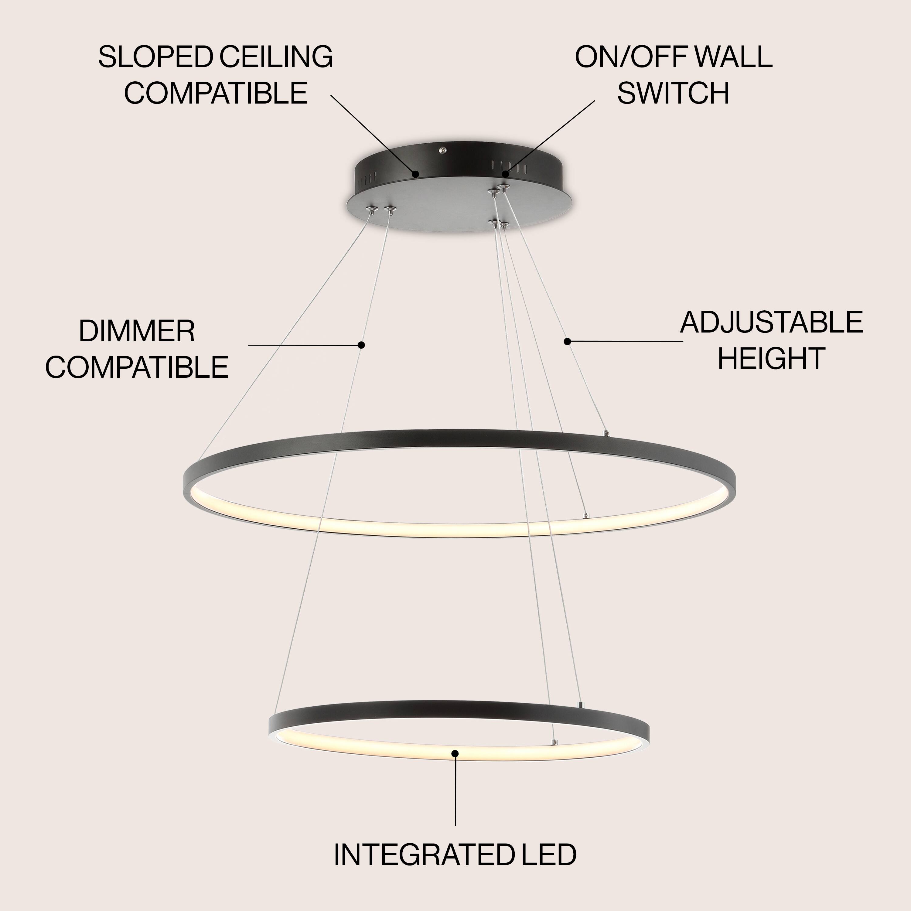 SLOPED CEILING COMPATIBLE  
ON/OFF WALL SWITCH  
DIMMER COMPATIBLE  
ADJUSTABLE HEIGHT  
INTEGRATED LED