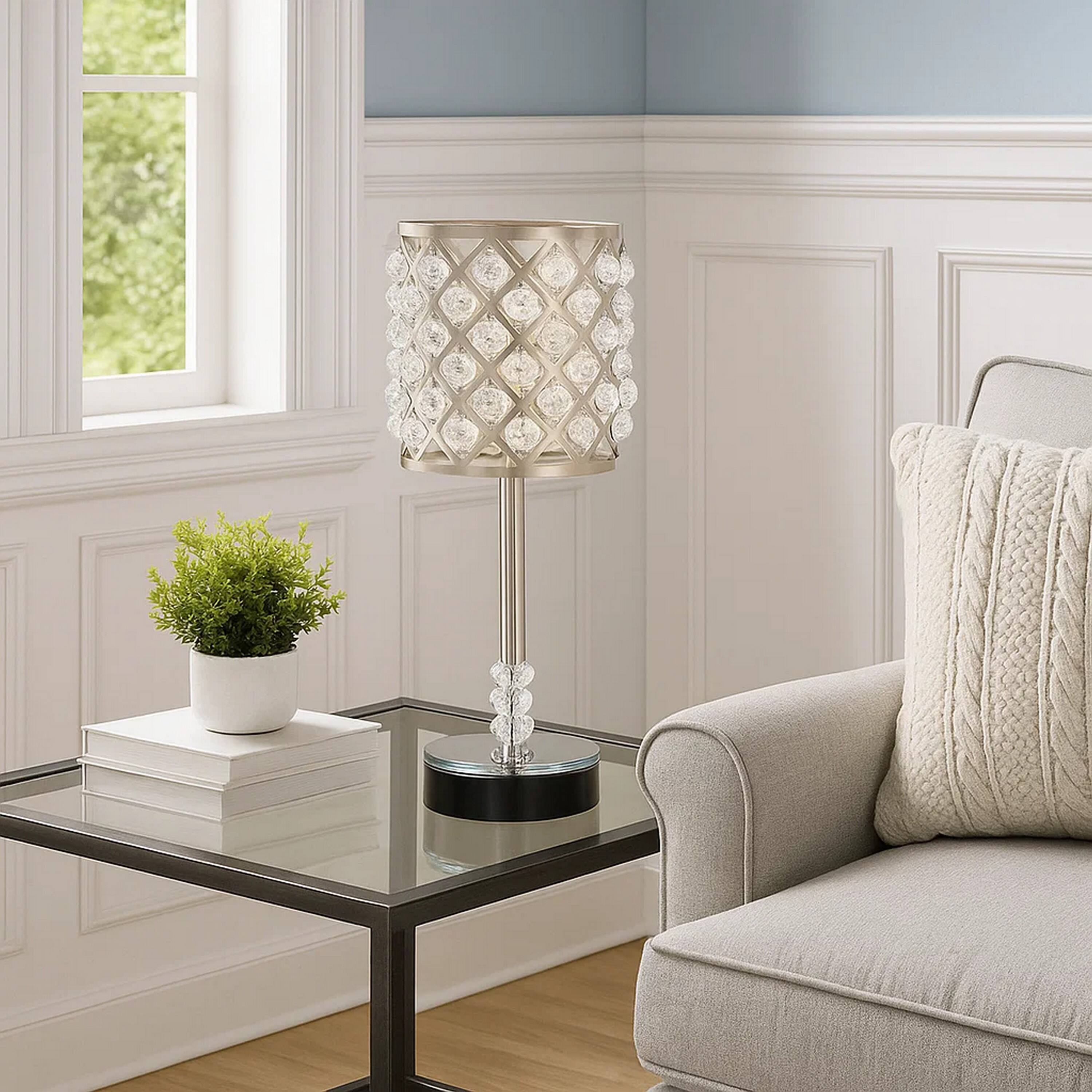 Manhattan Lane Dany 24 Inch Table Lamp with Crystal Drum Shade, Metal ...
