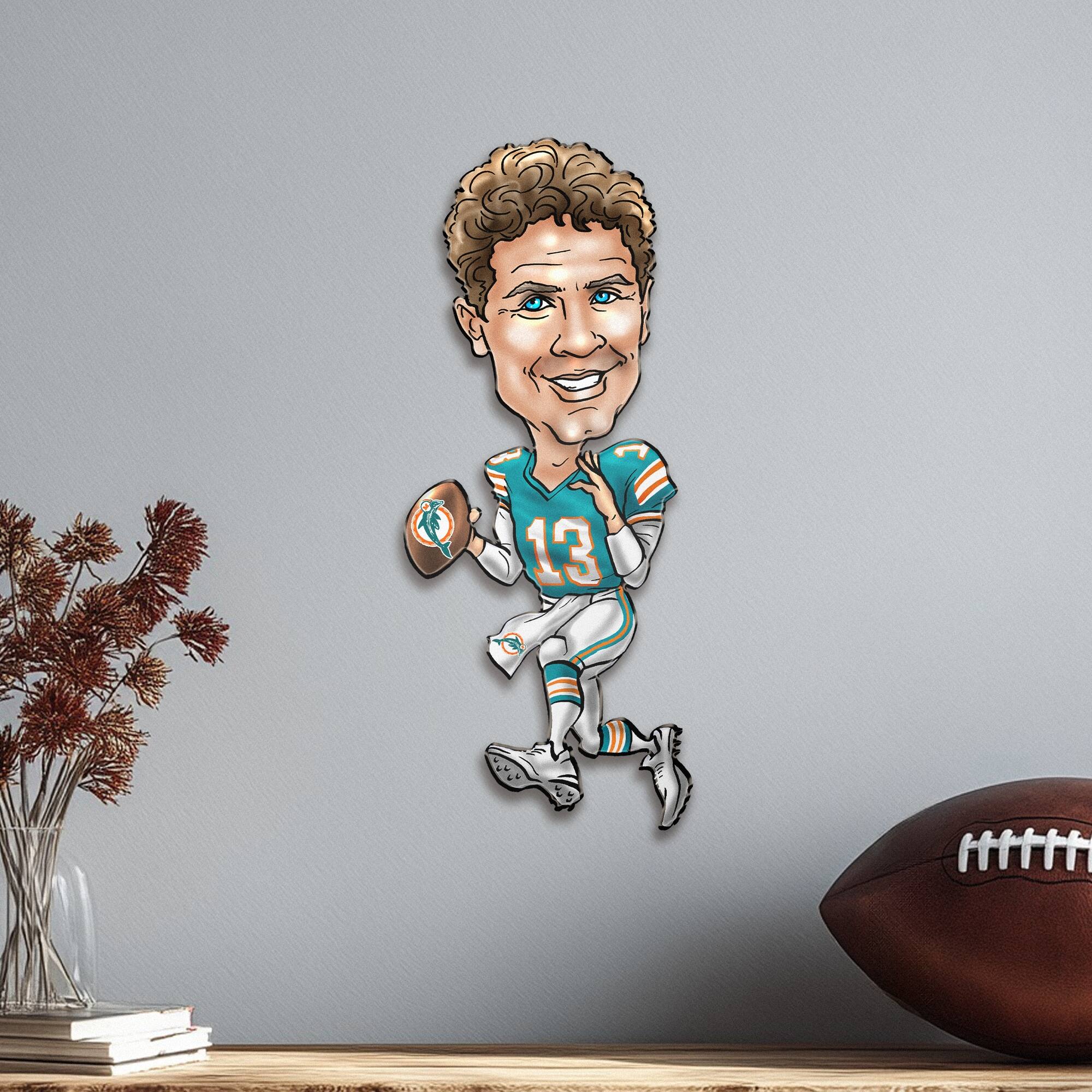 Alt View 1. Sporticulture - Dan Marino Miami Dolphins Metal Caricature Wall Art - Aqua.