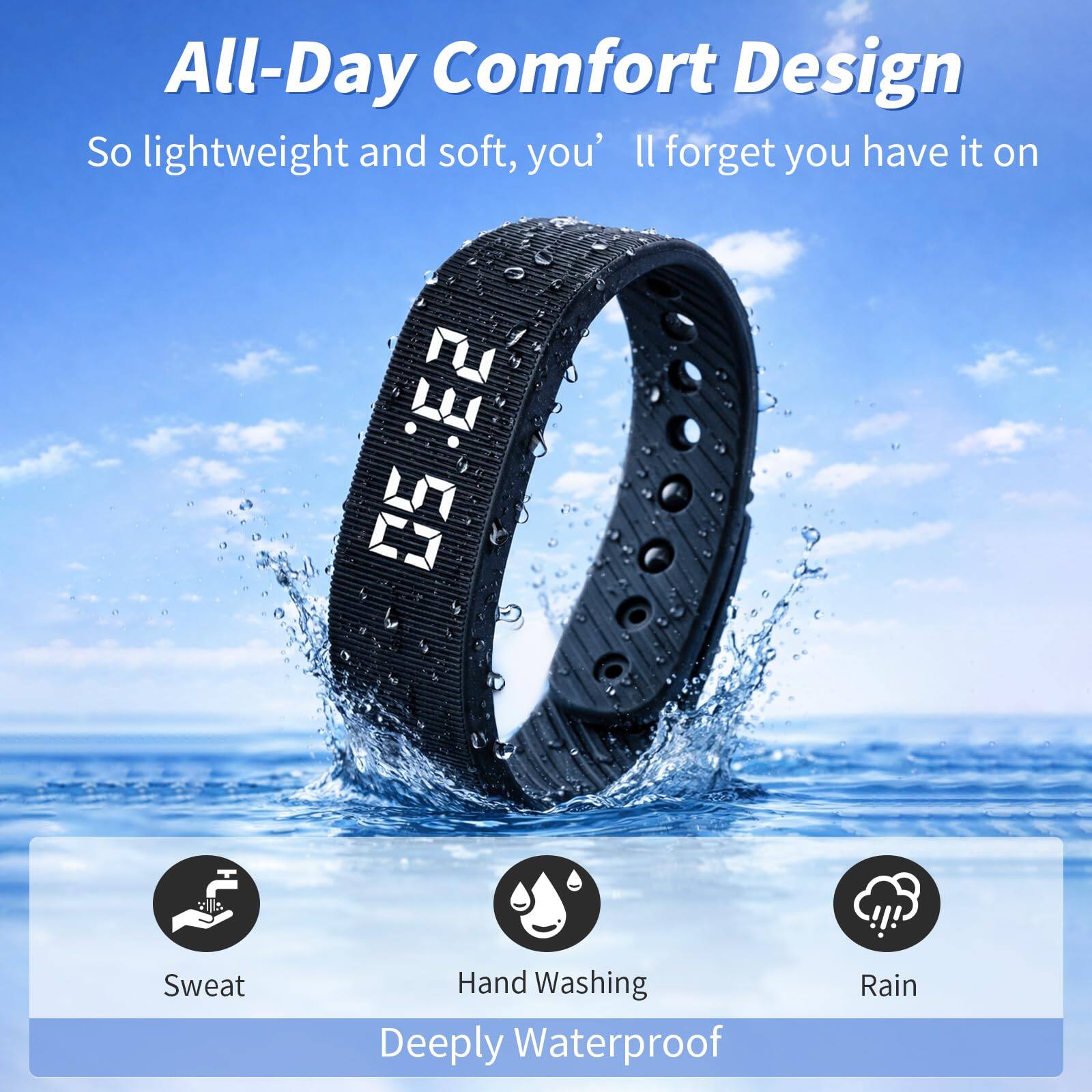 All-Day Comfort Design  
So lightweight and soft, you'll forget you have it on

50

Sweat  
Hand Washing  
Deeply Waterproof  
Rain
