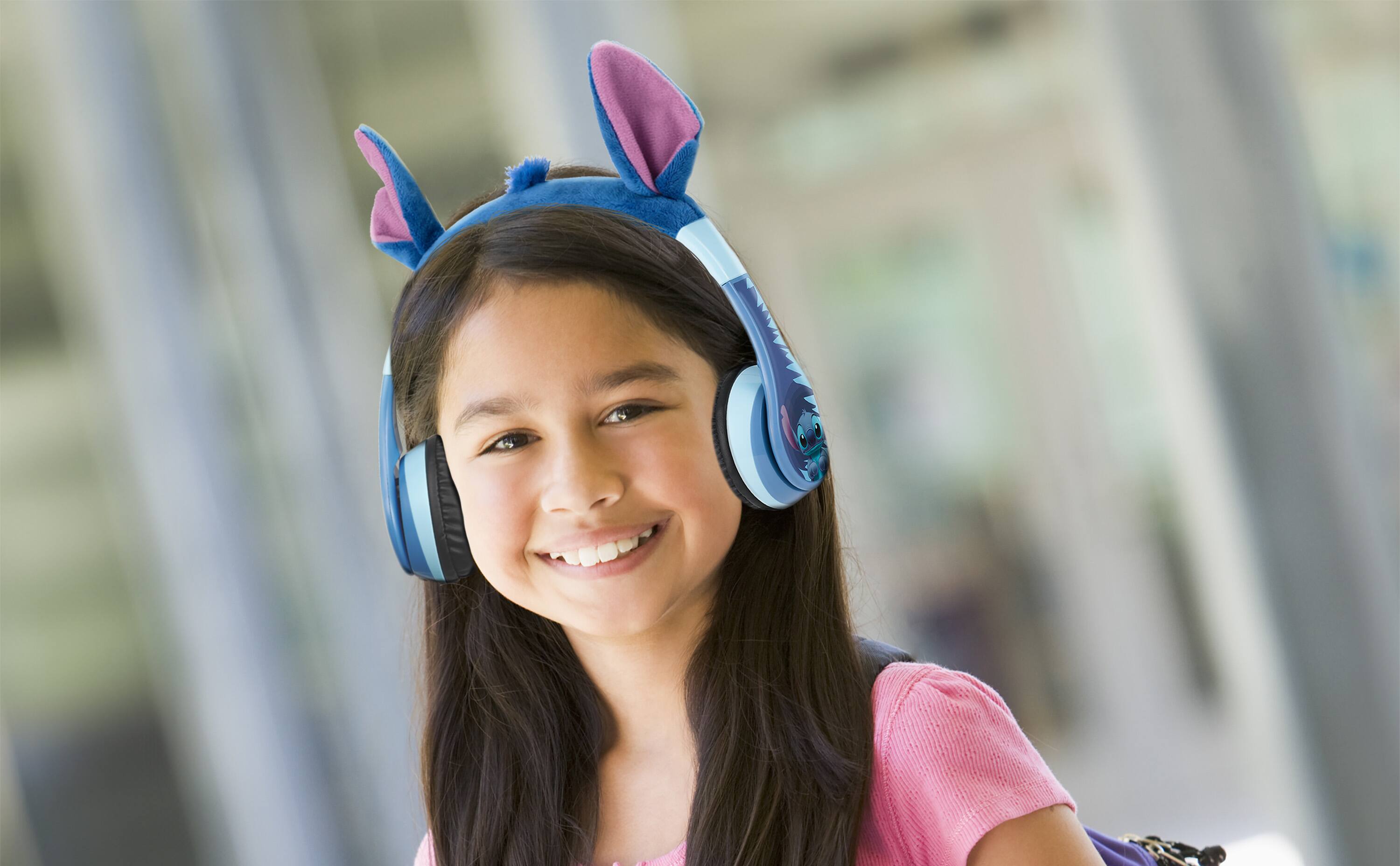 Left. eKids - eKids Disney Stitch Bluetooth Headphones for Kids, Wireless Headphones for School, Home, or Travel - Blue.