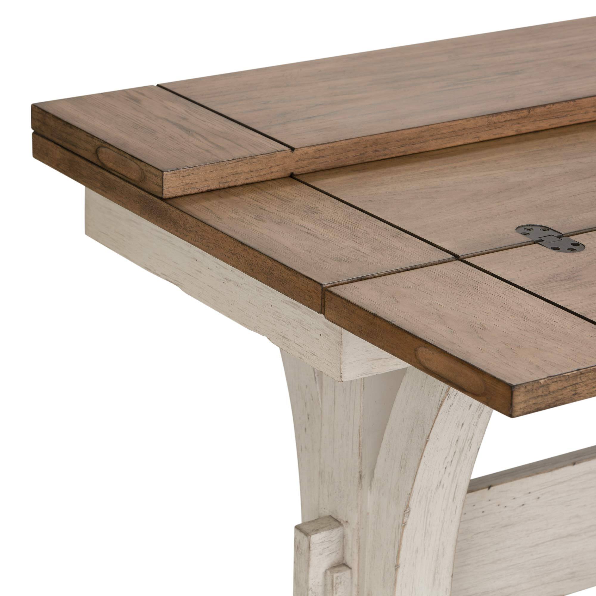 Back. Liberty Furniture Industries - Farmhouse Reimagined Flip Lid Sofa Table in Antique White w/ Chestnut Top - White.