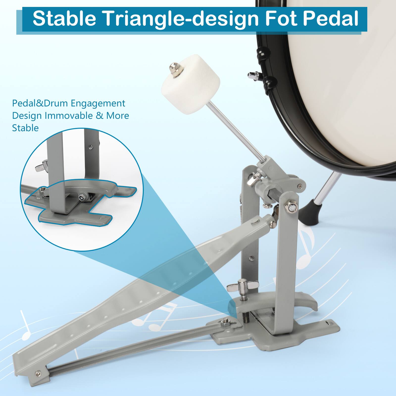Stable Triangle-design Fot Pedal

Pedal&Drum Engagement Design Immovable & More Stable