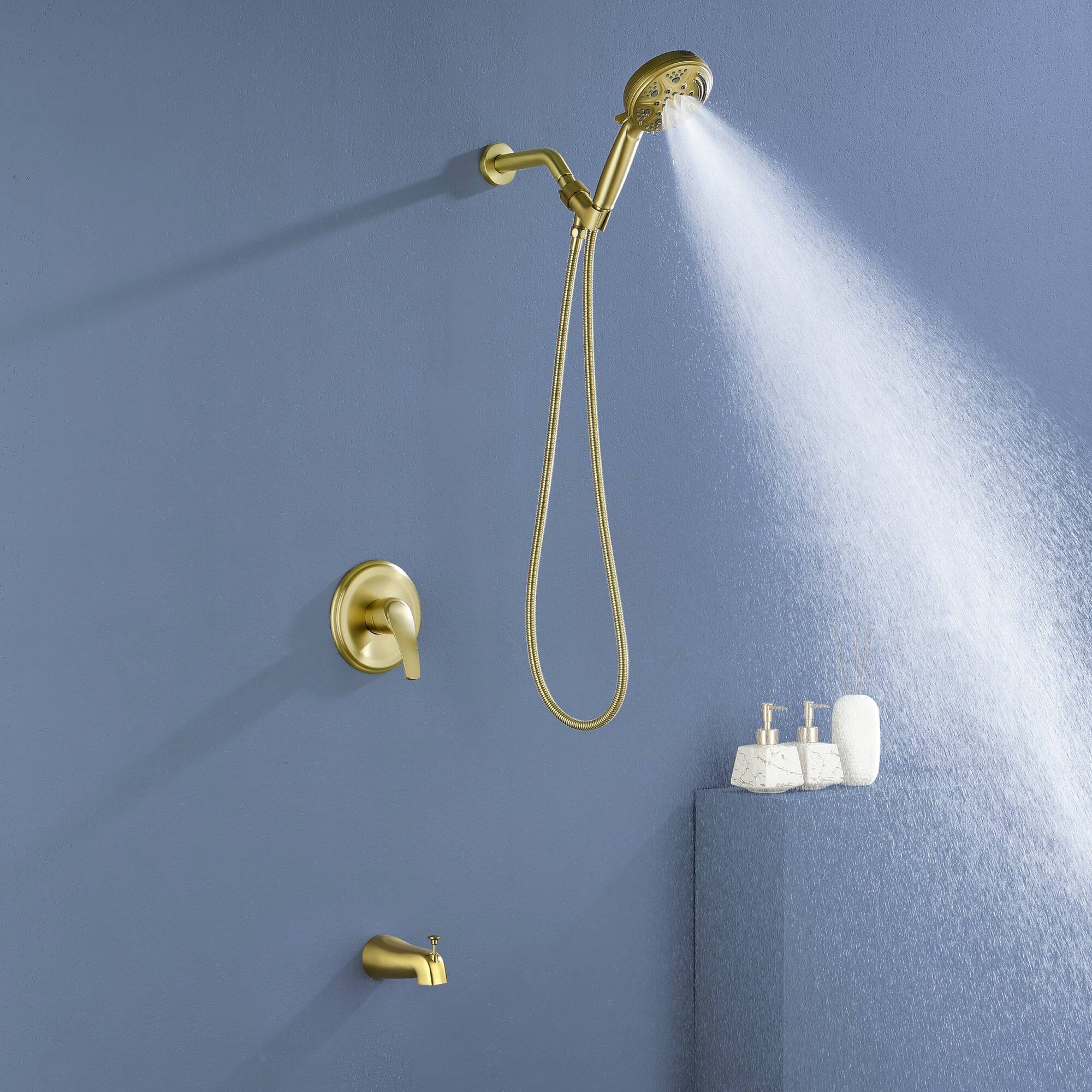 Alt View 2. Boyel Living - Brushed Gold Shower Set with 9 Function Handheld Shower and cUPC Pressure Balance Valve - Brushed Gold.