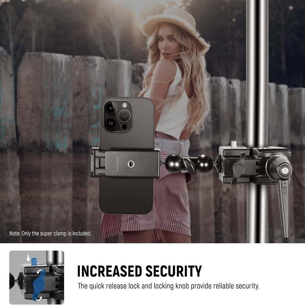 Note: Only the super clamp is included.

INCREASED SECURITY  
The quick release lock and locking knob provide reliable security.