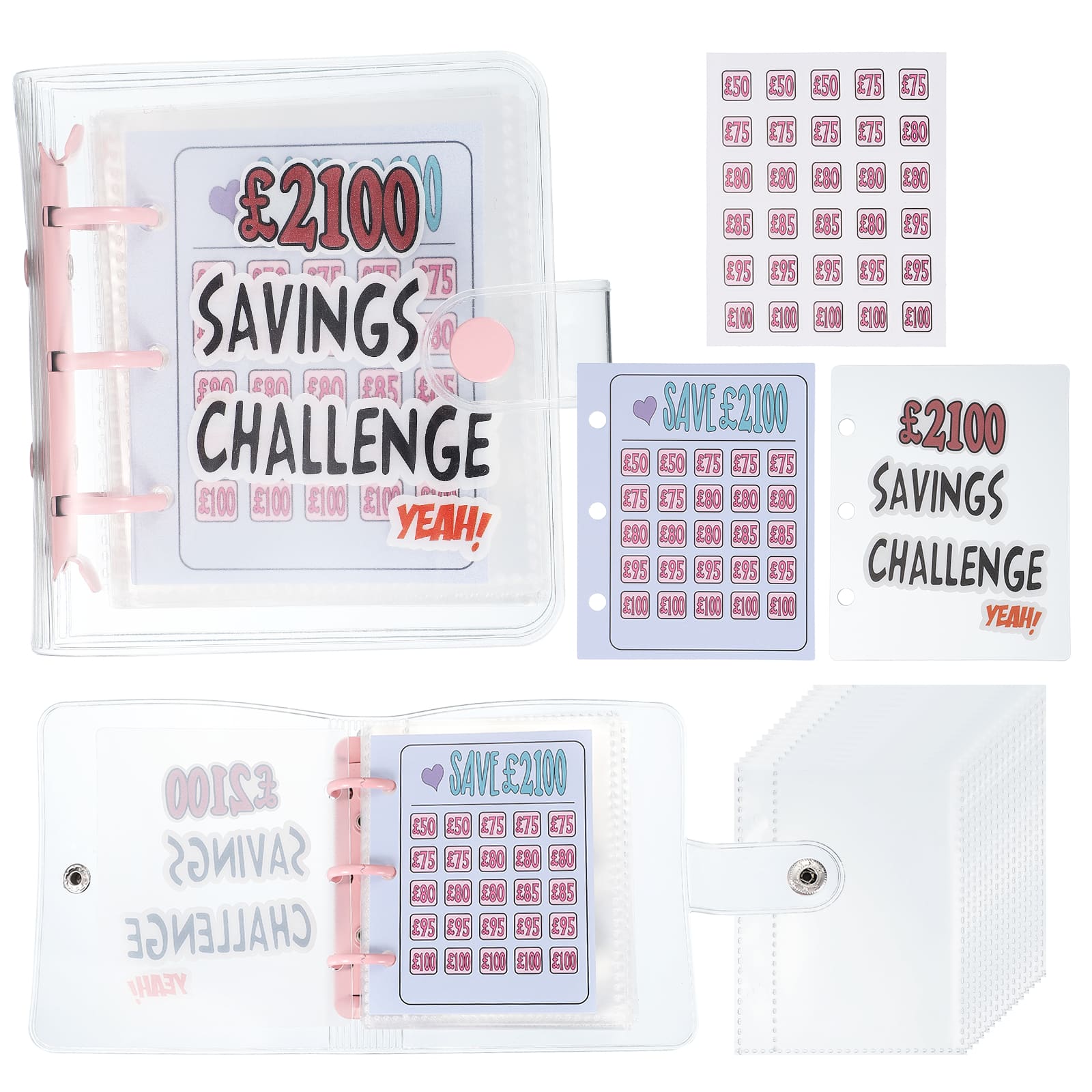 Unique Bargains - 2100 Pounds Savings Challenge Book, Money Saving Binder with 25 Reusable Envelopes for Budgeting & Financial Planning - Pink