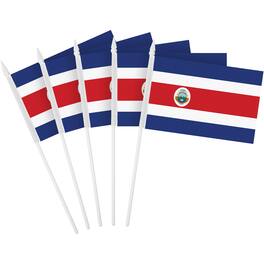 G128 - 50-Pack Handheld Costa Rica Flags, 4 x 6 in, 150D Polyester with Plastic Stick and Spear Tip - Assorted Colors