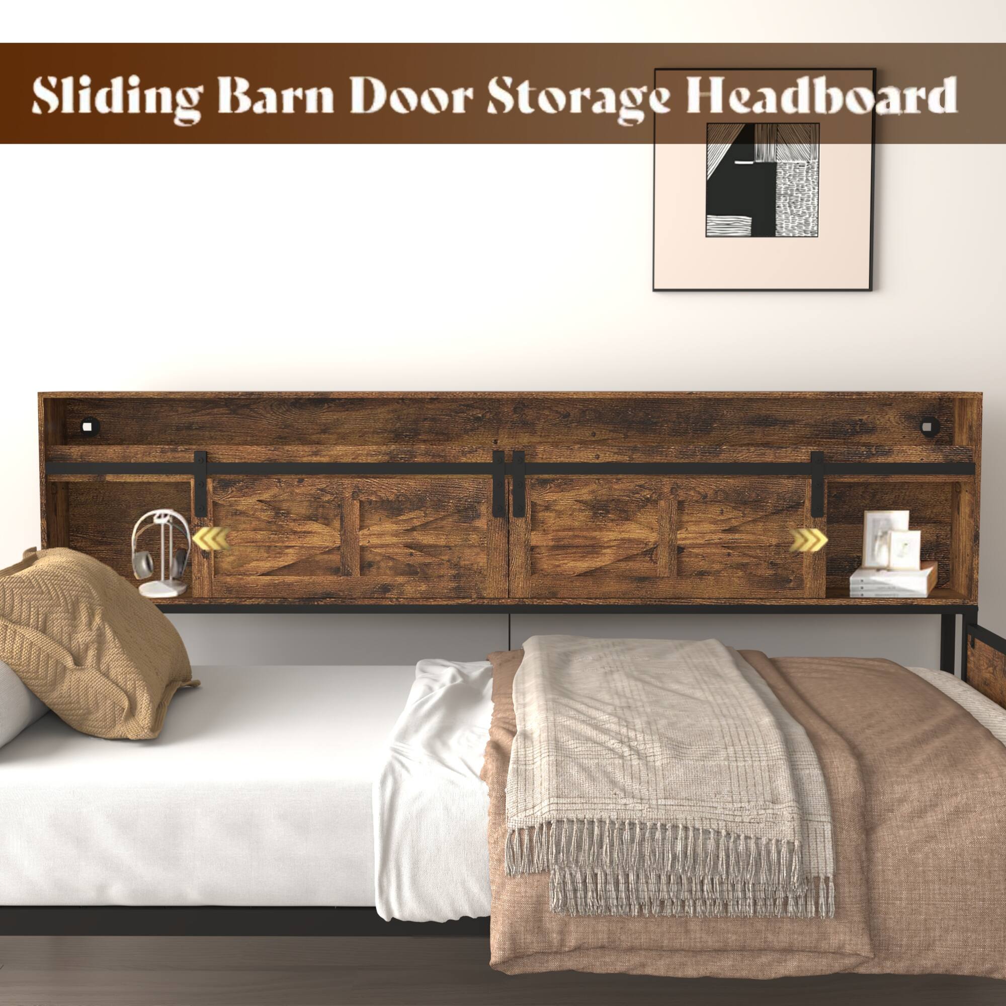 Sliding Barn Door Storage Headboard