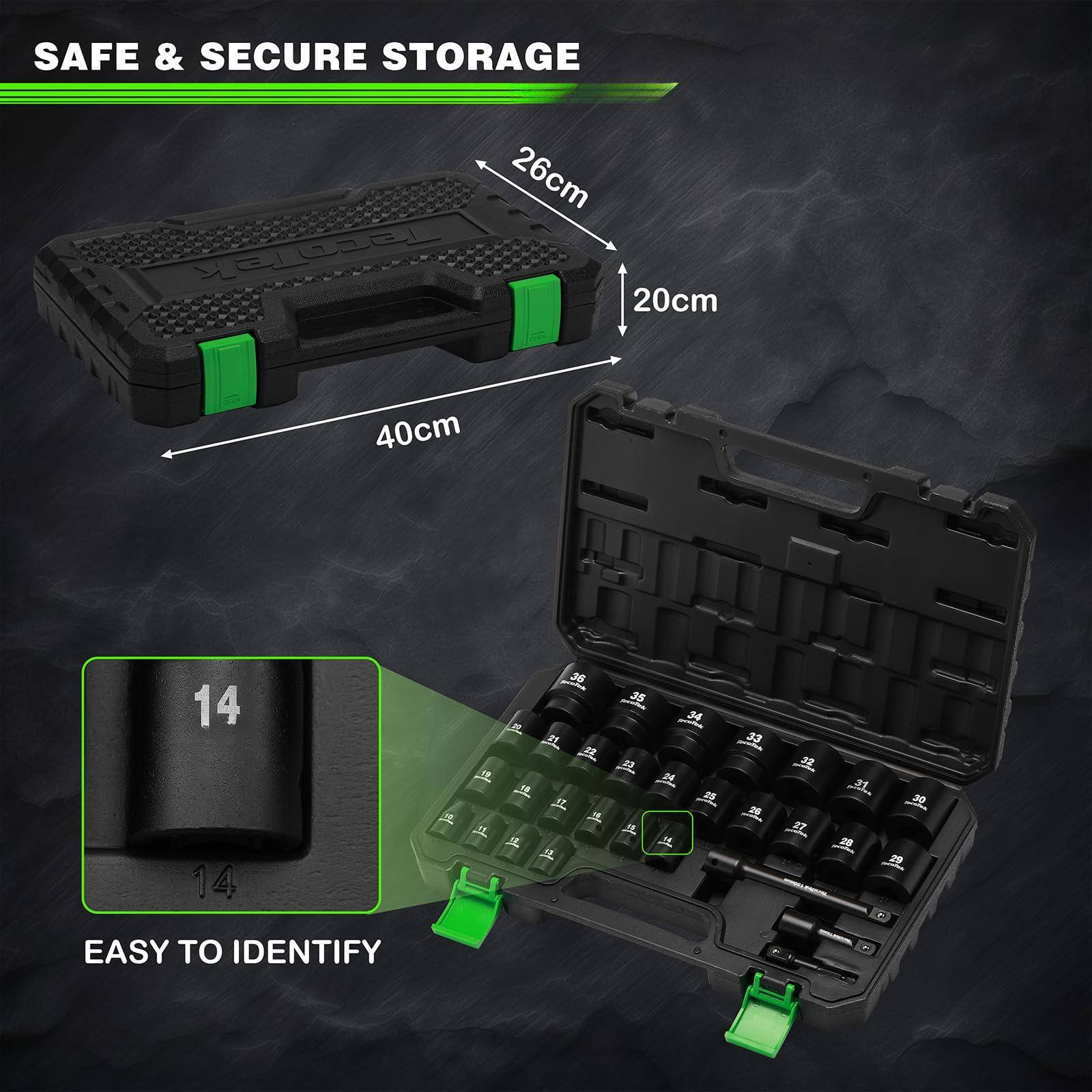 SAFE & SECURE STORAGE  
26cm x 20cm x 40cm  

EASY TO IDENTIFY