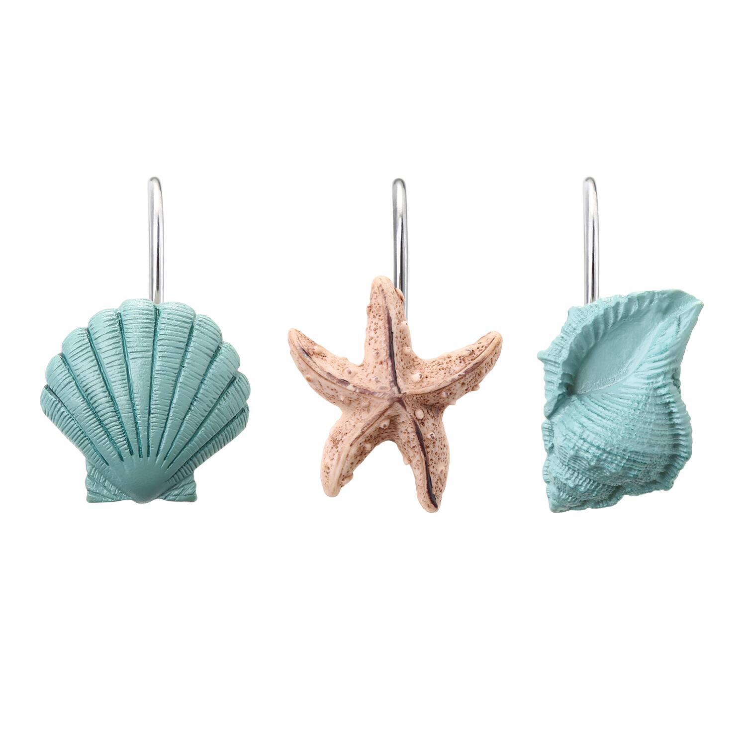 Alt View 7. AGPtek - 12PCS Seashell Anti Rust Decorative Shower Curtain Hooks - Blue.