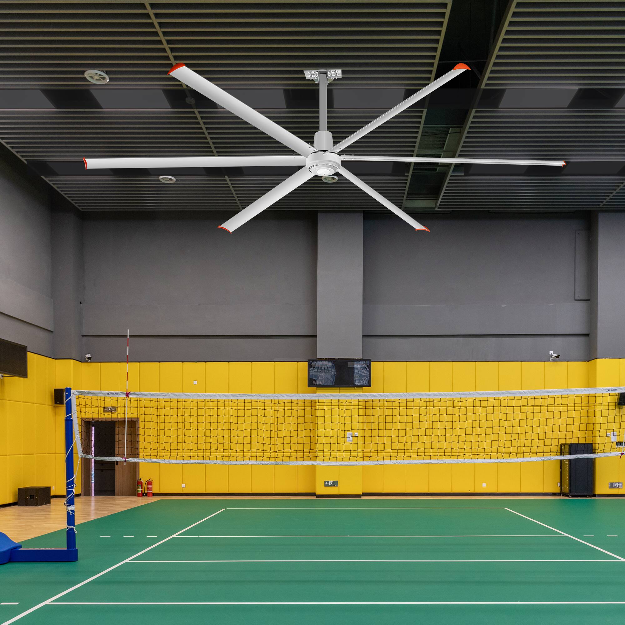 Angle. Breezary - 120/144 Inch 12ft HVLS Industrial Ceiling Fan, DC Motor,  Aluminum Blades, Downrod Mount, High Airflow, Commercial Grade - 144-in-Sliver (6-Blade).