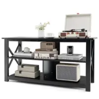 Costway - Modern Entertainment Center Farmhouse TV Stand for TV's up to 55'' with Open Shelves - Black - Front_Zoom