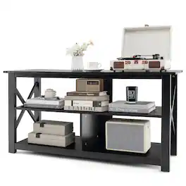 Costway - Modern Entertainment Center Farmhouse TV Stand for TV's up to 55'' with Open Shelves - Black