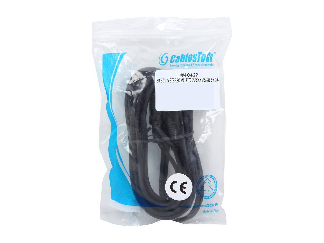 CablesToGo Service Through Every Connection  
#40427  
6ft 3.5mm STEREO MALE TO (2) 3.5mm FEMALE Y-CBL  
CE  
Made in China  
800.287.5000  
www.cablestogo.com