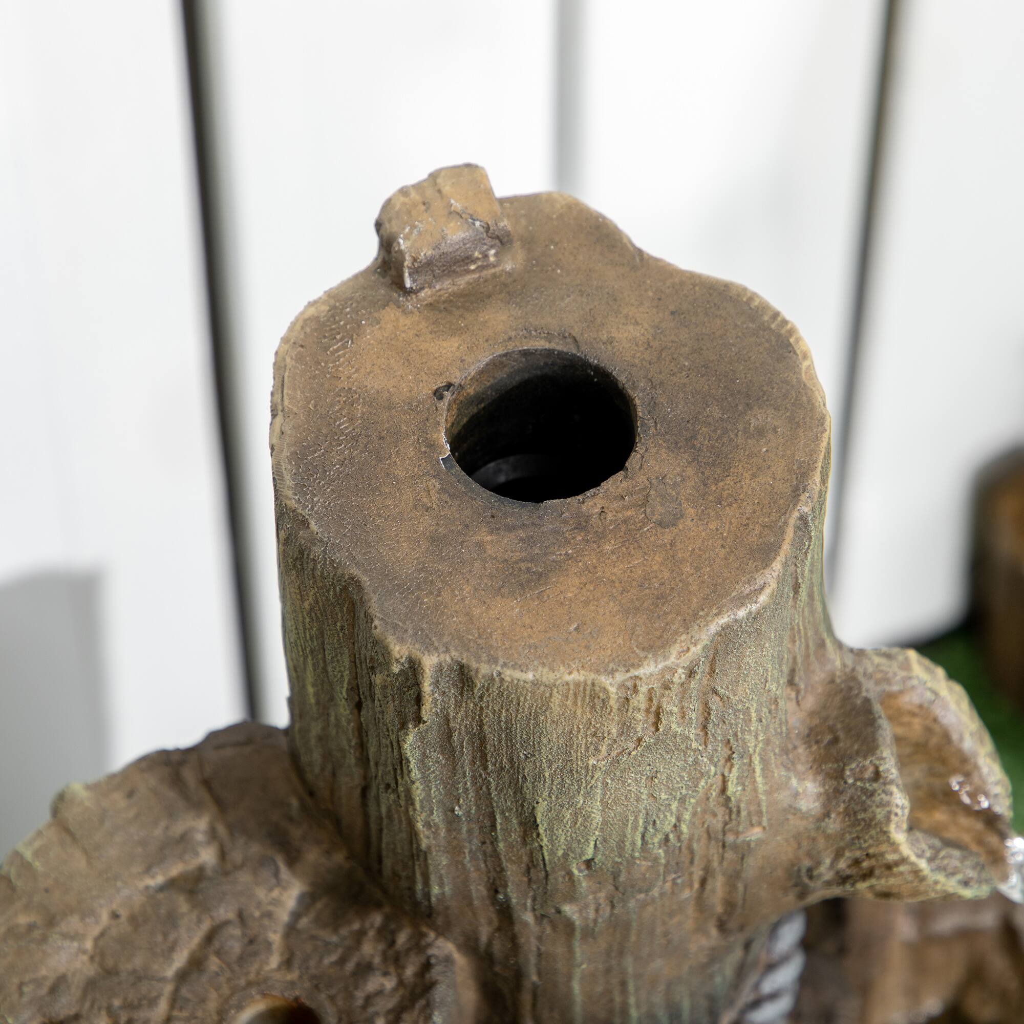 Alt View 7. Outsunny - Outdoor Fountain with Birdhouse, Cascading Garden Waterfall Bird Bath with 3-Tier Rustic Tree Trunk / Log Design - Brown.