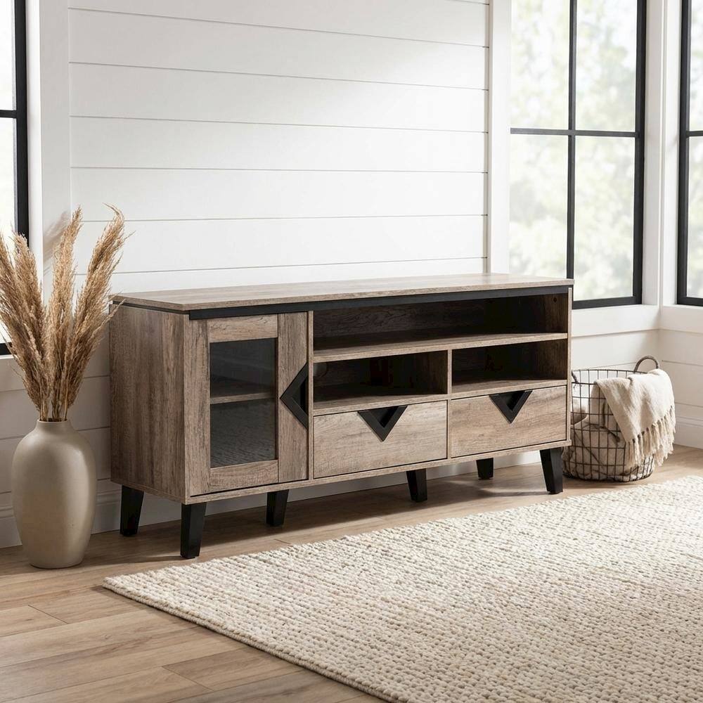 Alt View 1. FurniFact - Light Brown Wood TV Stand with Contemporary Design and Storage Space - Brown.
